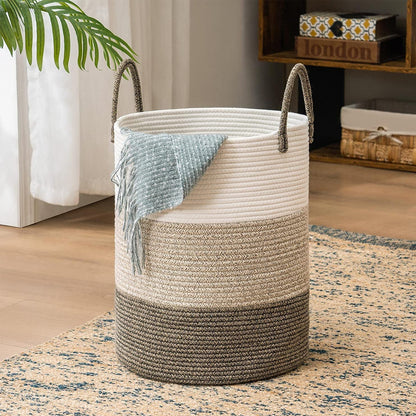 Handheld Cotton Rope Woven Storage Basket Foldable Large