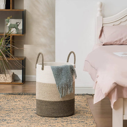 Handheld Cotton Rope Woven Storage Basket Foldable Large