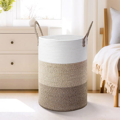 Handheld Cotton Rope Woven Storage Basket Foldable Large