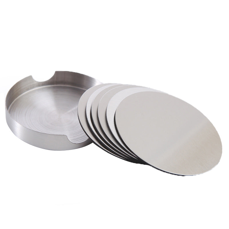 6x Stainless Steel Coasters with Holder Heat Resistant Set