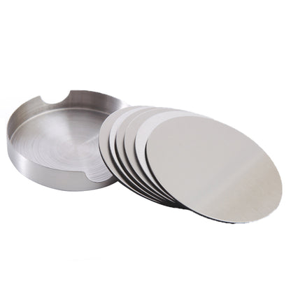 6x Stainless Steel Coasters with Holder Heat Resistant Set