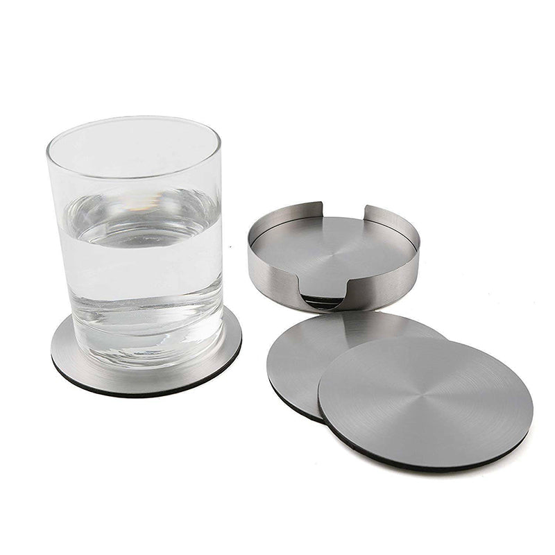 6x Stainless Steel Coasters with Holder Heat Resistant Set
