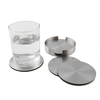 6x Stainless Steel Coasters with Holder Heat Resistant Set