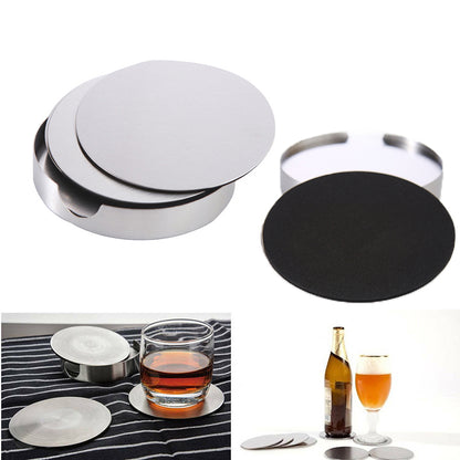 6x Stainless Steel Coasters with Holder Heat Resistant Set