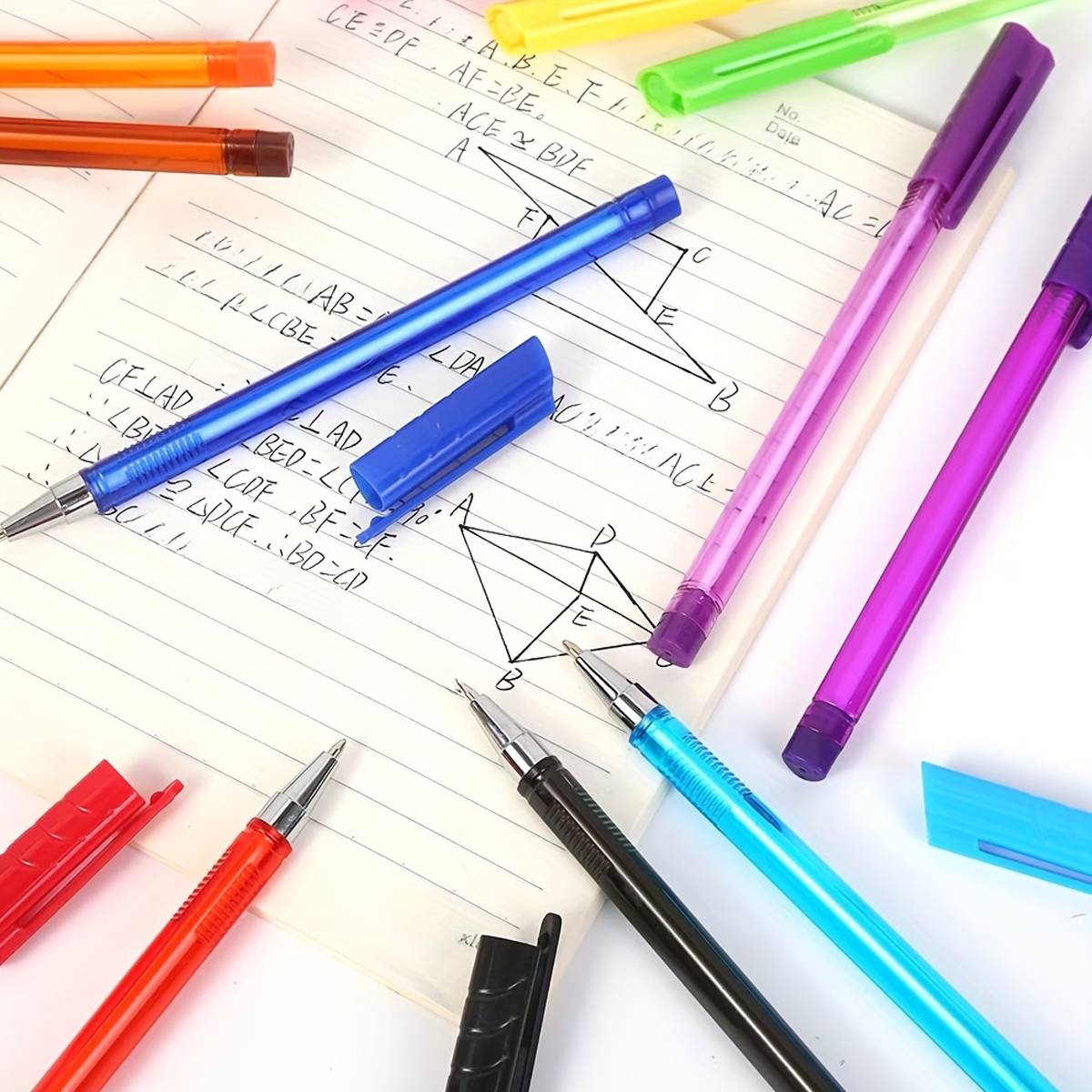10PCS Colorful Ballpoint Pen Set with Transparent Barrel