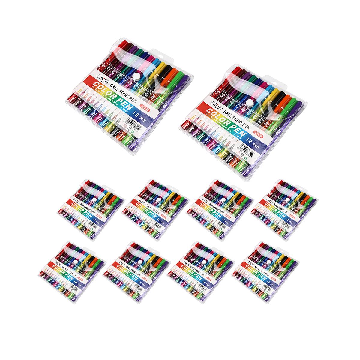 10PCS Colorful Ballpoint Pen Set with Transparent Barrel