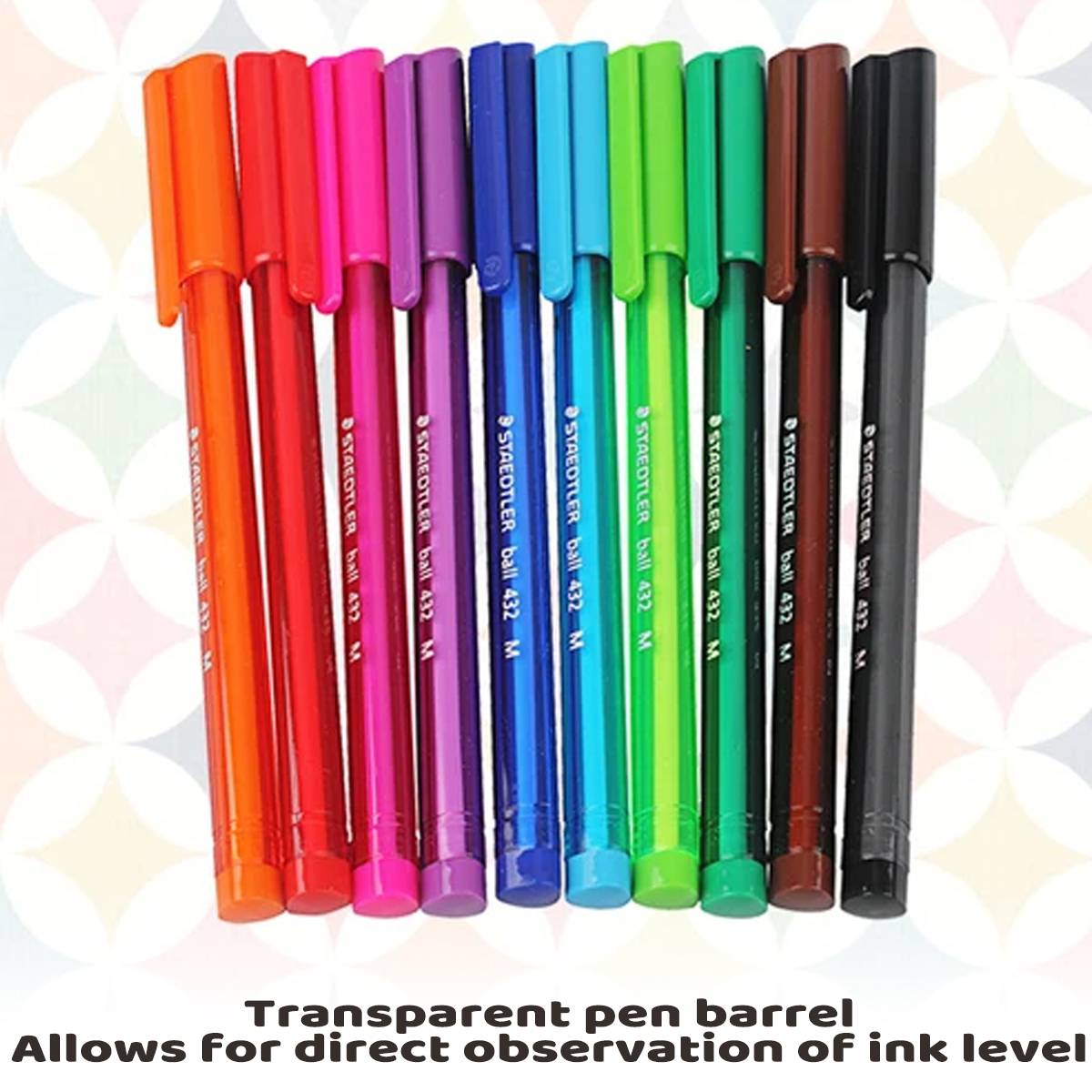 10PCS Colorful Ballpoint Pen Set with Transparent Barrel