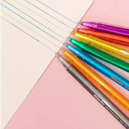 10PCS Colorful Ballpoint Pen Set with Transparent Barrel