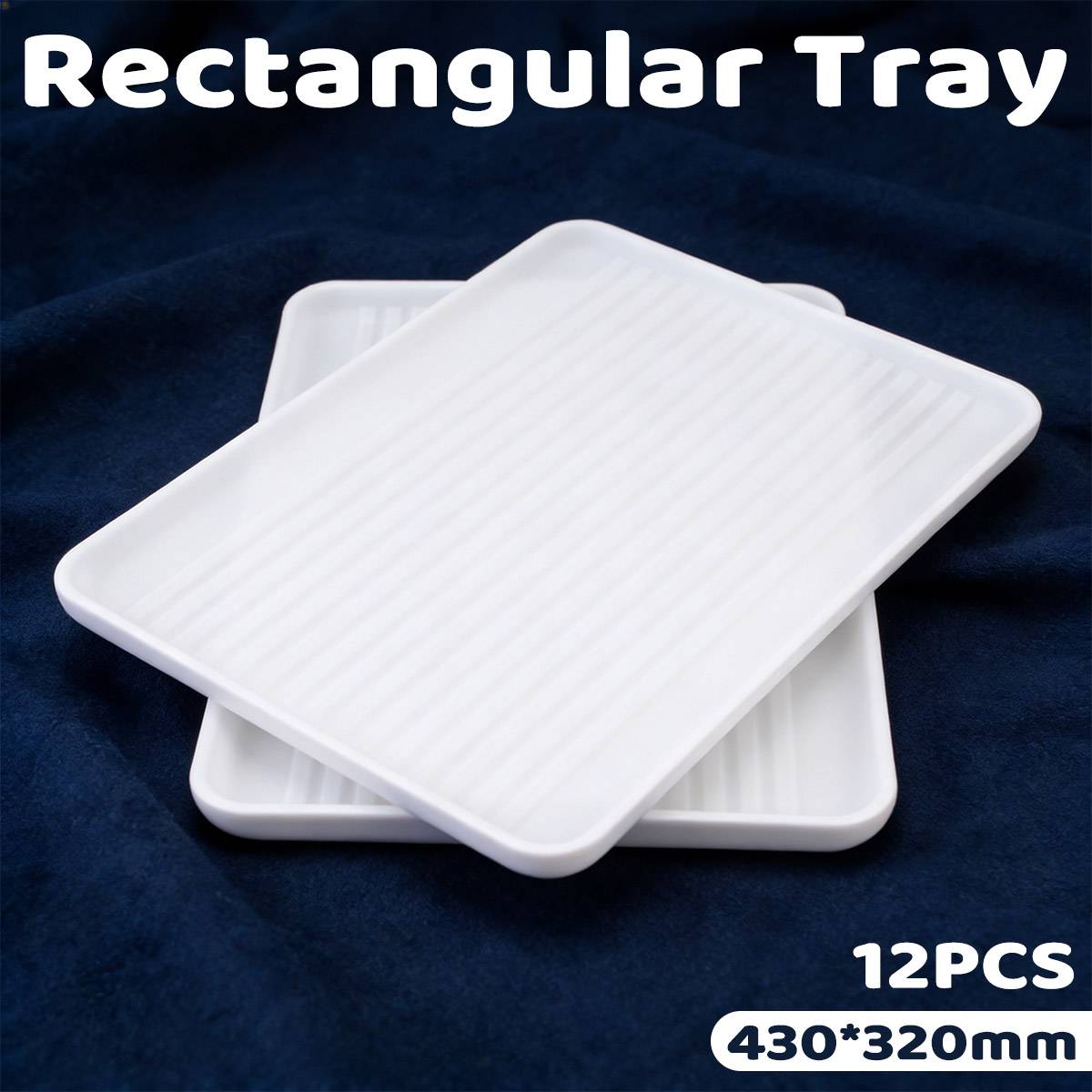 12 Pcs Rectangular Plastic Serving Tray Anti-Slip White