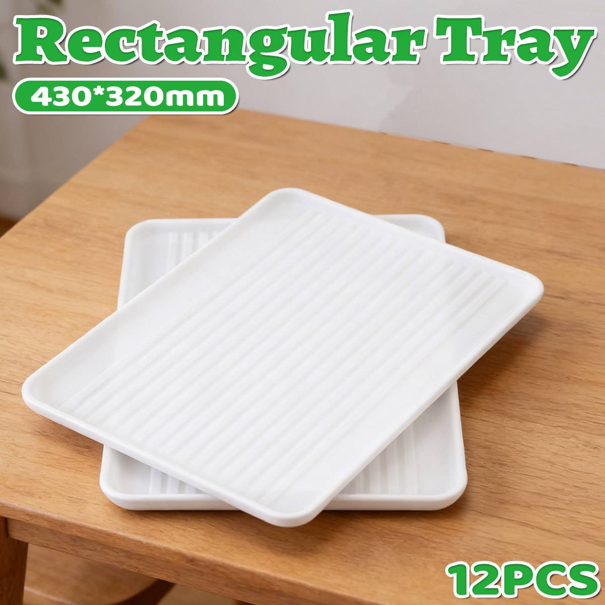 12 Pcs Rectangular Plastic Serving Tray Anti-Slip White