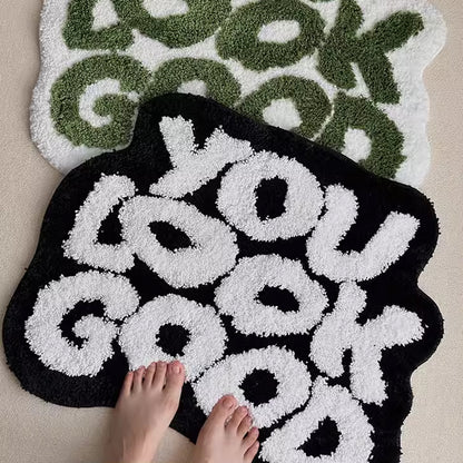 Absorbent Non Slip Letter Flocking Home Carpet Floor Mat Bed Blanket Bedroom Rug