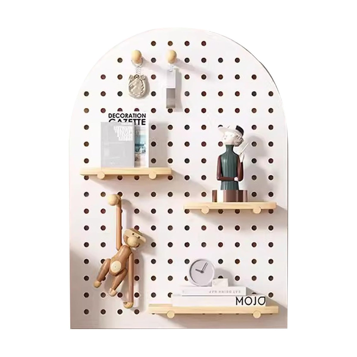 Wall Mounted Pegboard Shelf with Wooden Hooks – Product View 14
