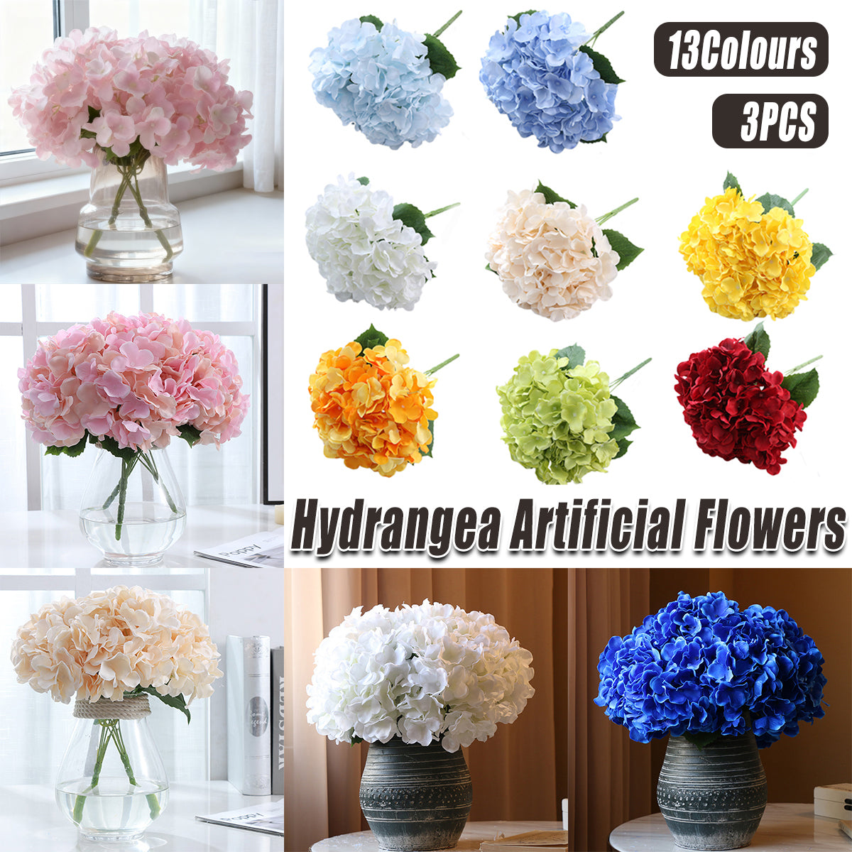 Artificial Hydrangea Bouquet 3pcs Silk Flowers Home Wedding Decor