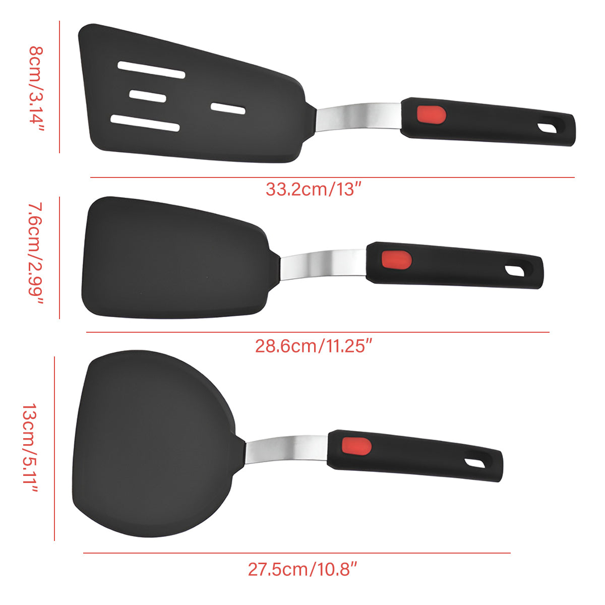 3 Pcs Silicone Spatula Set with Stainless Steel Core for Cooking