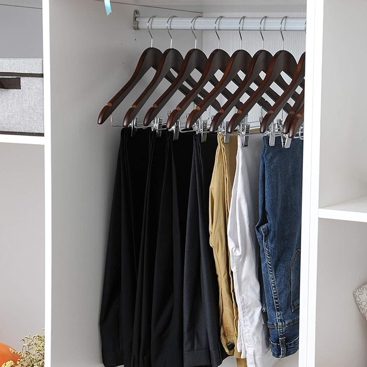 Solid Wood Coat Hanger Non Slip Thickened Clothes Strap Clip For Guest Room