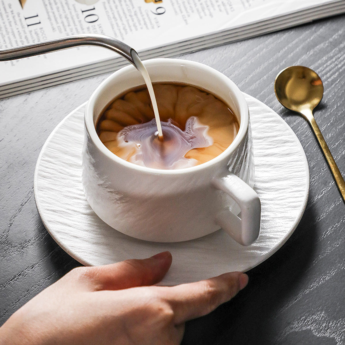 Ceramic Coffee Cup and Saucer Set Simple Tea Mug for Breakfast Drinkware