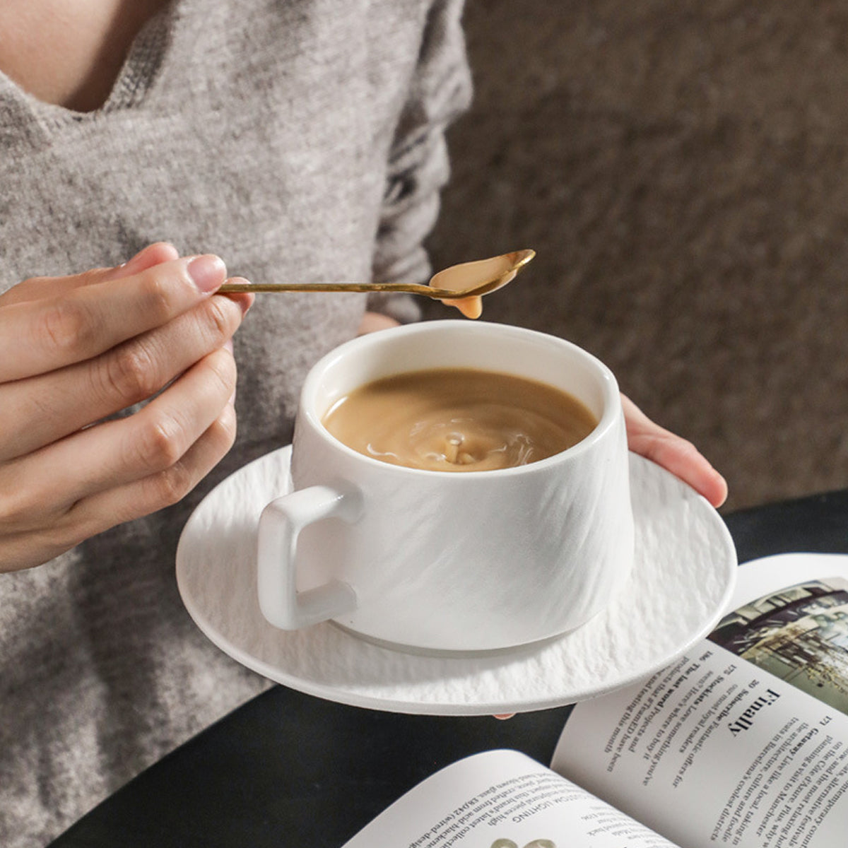 Ceramic Coffee Cup and Saucer Set Simple Tea Mug for Breakfast Drinkware