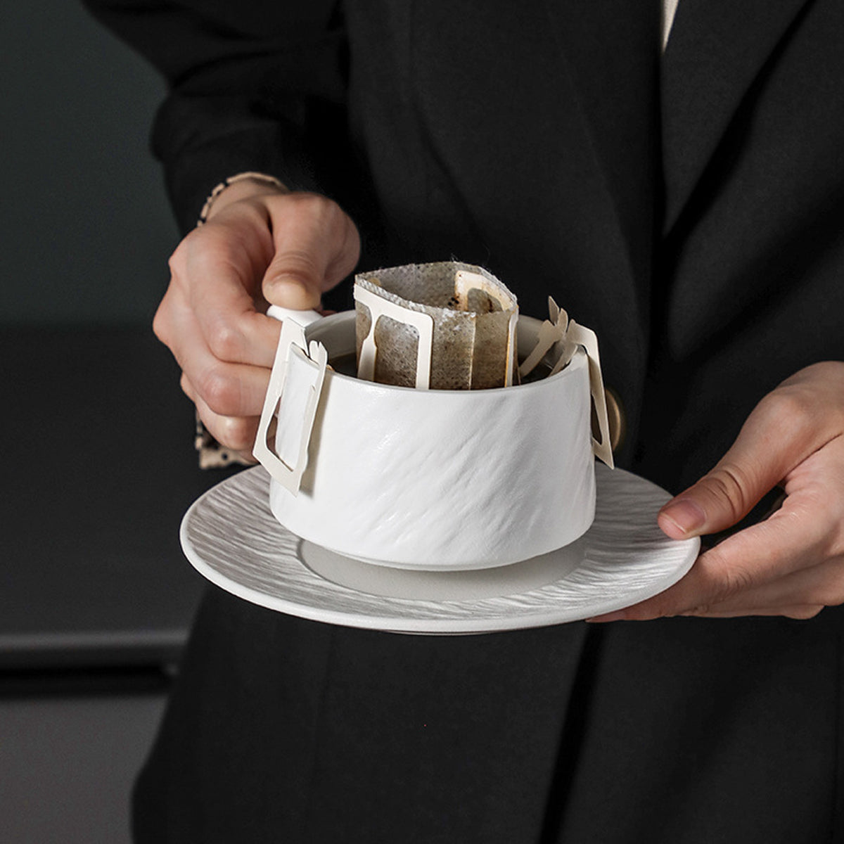Ceramic Coffee Cup and Saucer Set Simple Tea Mug for Breakfast Drinkware