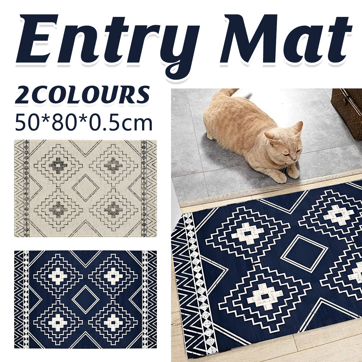 Anti-Slip Entrance Mat Bamboo-Cotton Blend Geometric Design