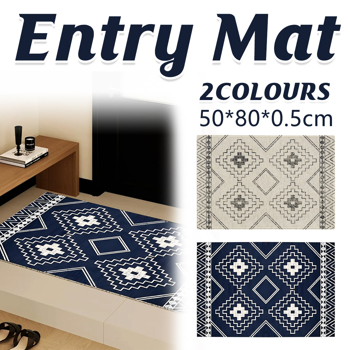 Anti-Slip Entrance Mat Bamboo-Cotton Blend Geometric Design