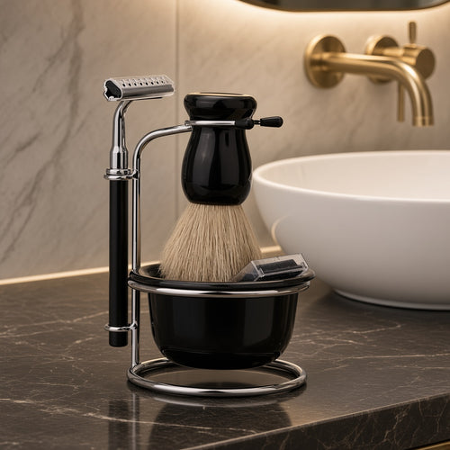 Hotel Shaving Set with Safety Razor and Brush - 5 Piece