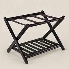 Black Bamboo Luggage Rack with Lower Shelf