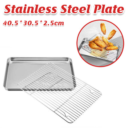 2 Pcs Stainless Steel Baking Tray with Cooling Rack Set