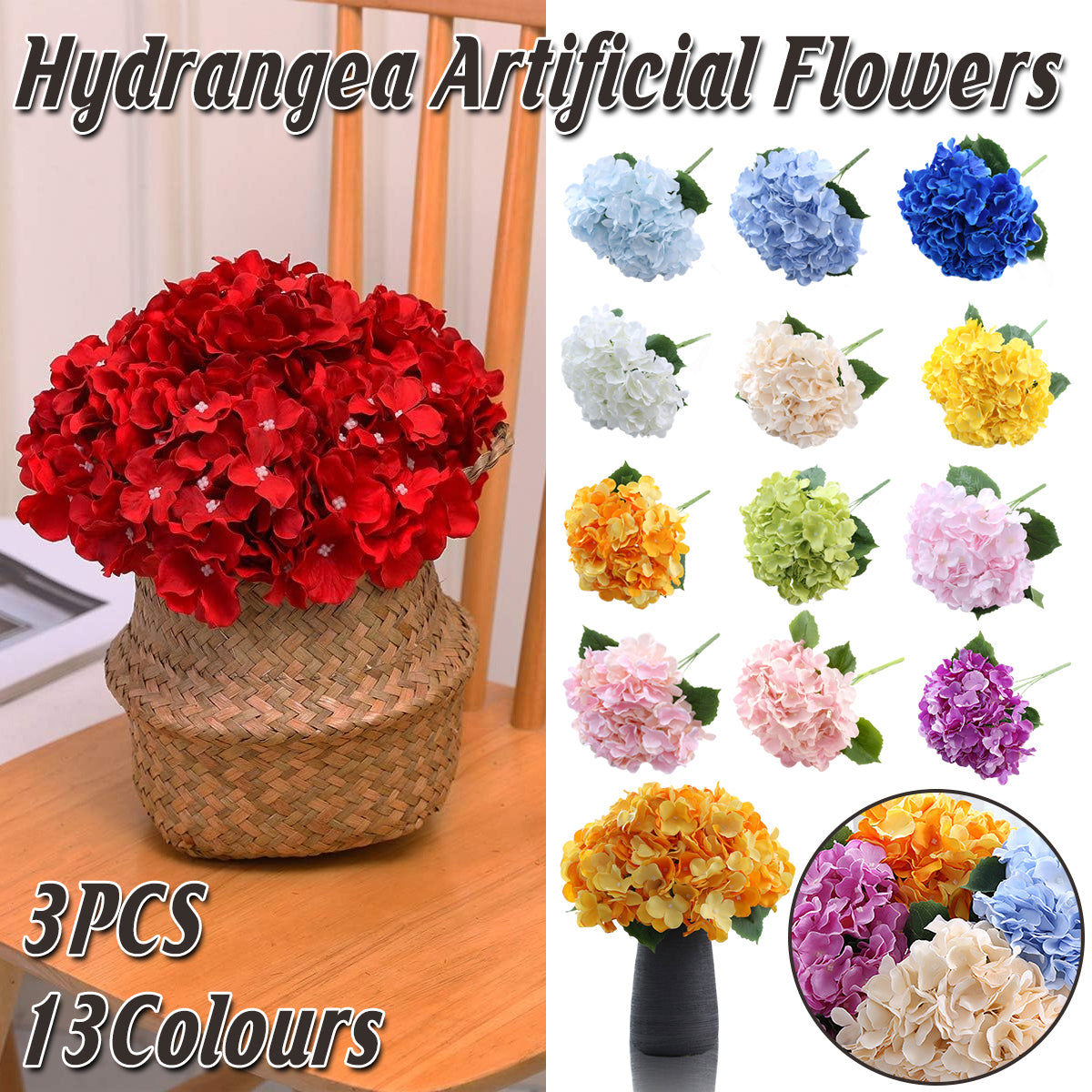 Artificial Hydrangea Bouquet 3pcs Silk Flowers Home Wedding Decor