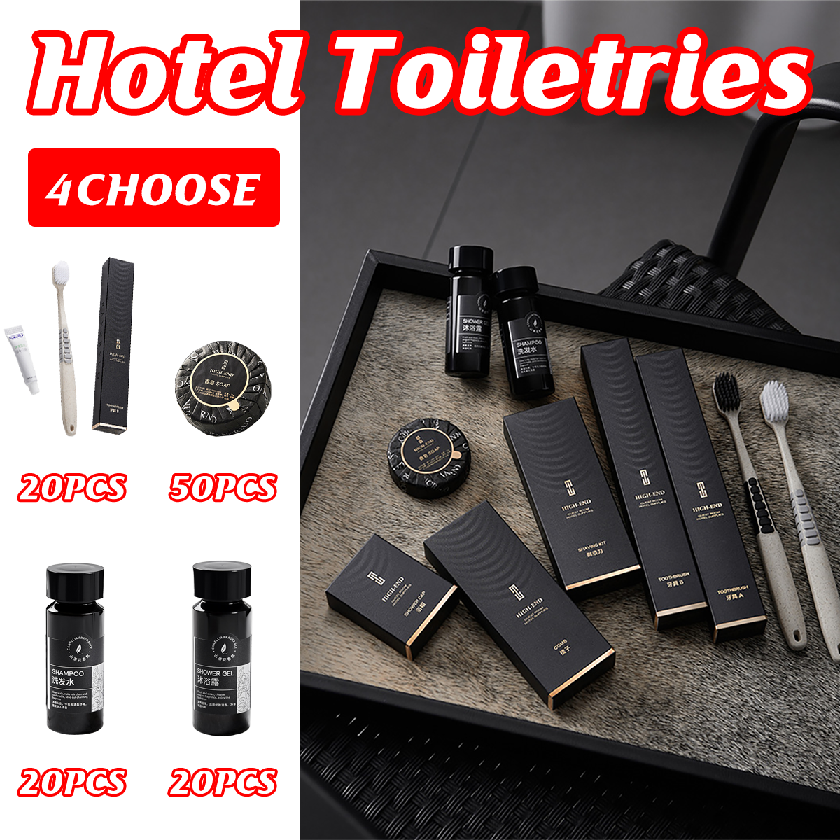 Hotel Toiletries Set with Shampoo Conditioner Soap