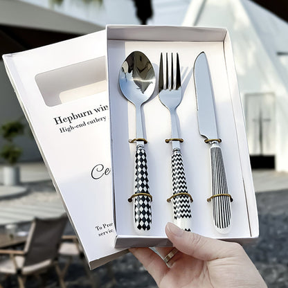 3PCS Stainless Steel Ceramic Handle Cutlery Set with Gift Box
