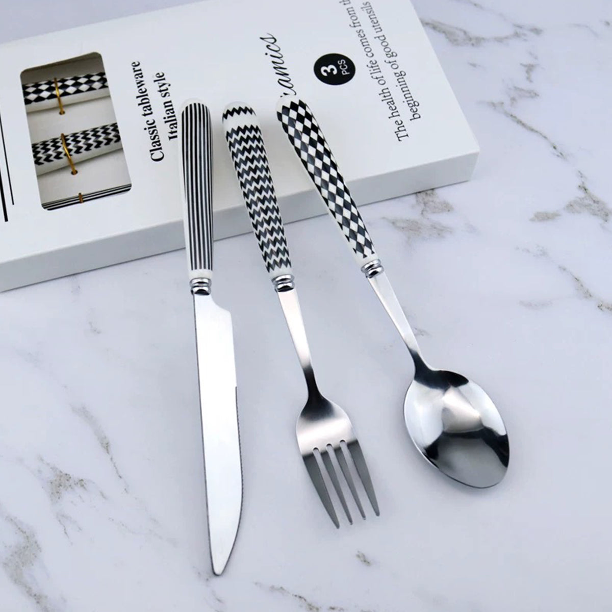 3PCS Stainless Steel Ceramic Handle Cutlery Set with Gift Box