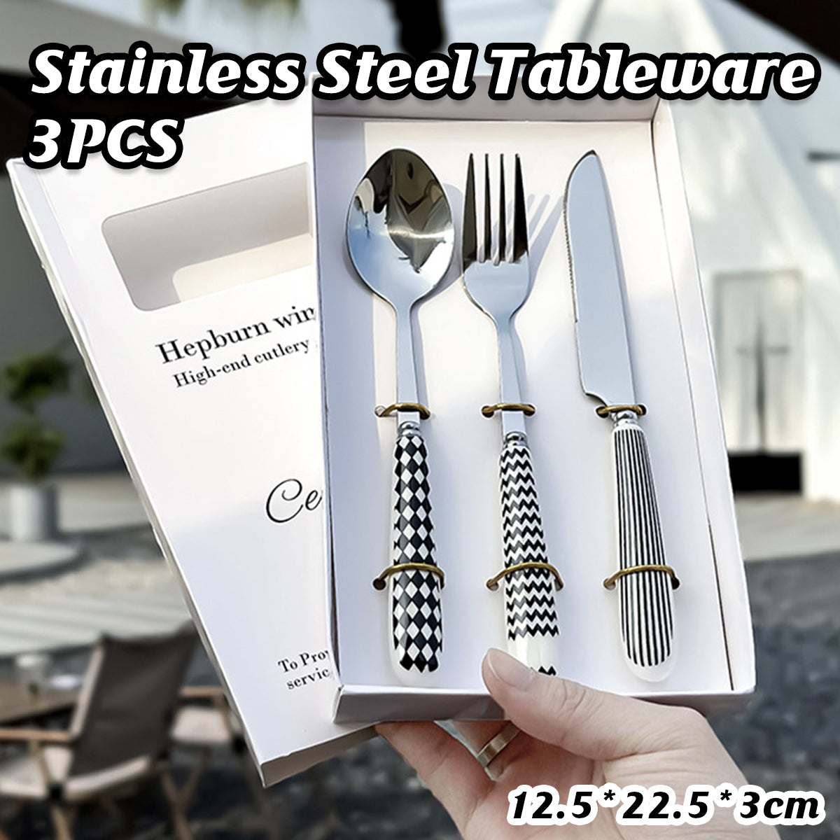 3PCS Stainless Steel Ceramic Handle Cutlery Set with Gift Box