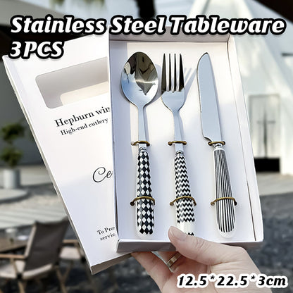 3PCS Stainless Steel Ceramic Handle Cutlery Set with Gift Box