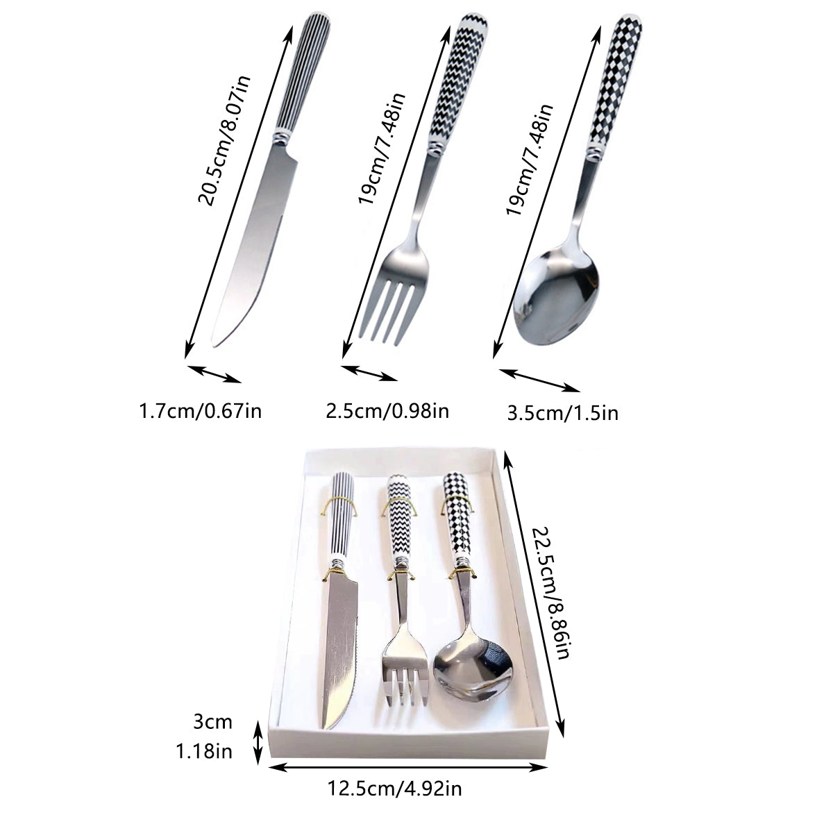 3PCS Stainless Steel Ceramic Handle Cutlery Set with Gift Box