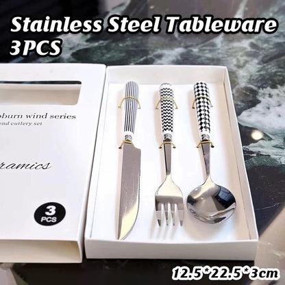 3PCS Stainless Steel Ceramic Handle Cutlery Set with Gift Box