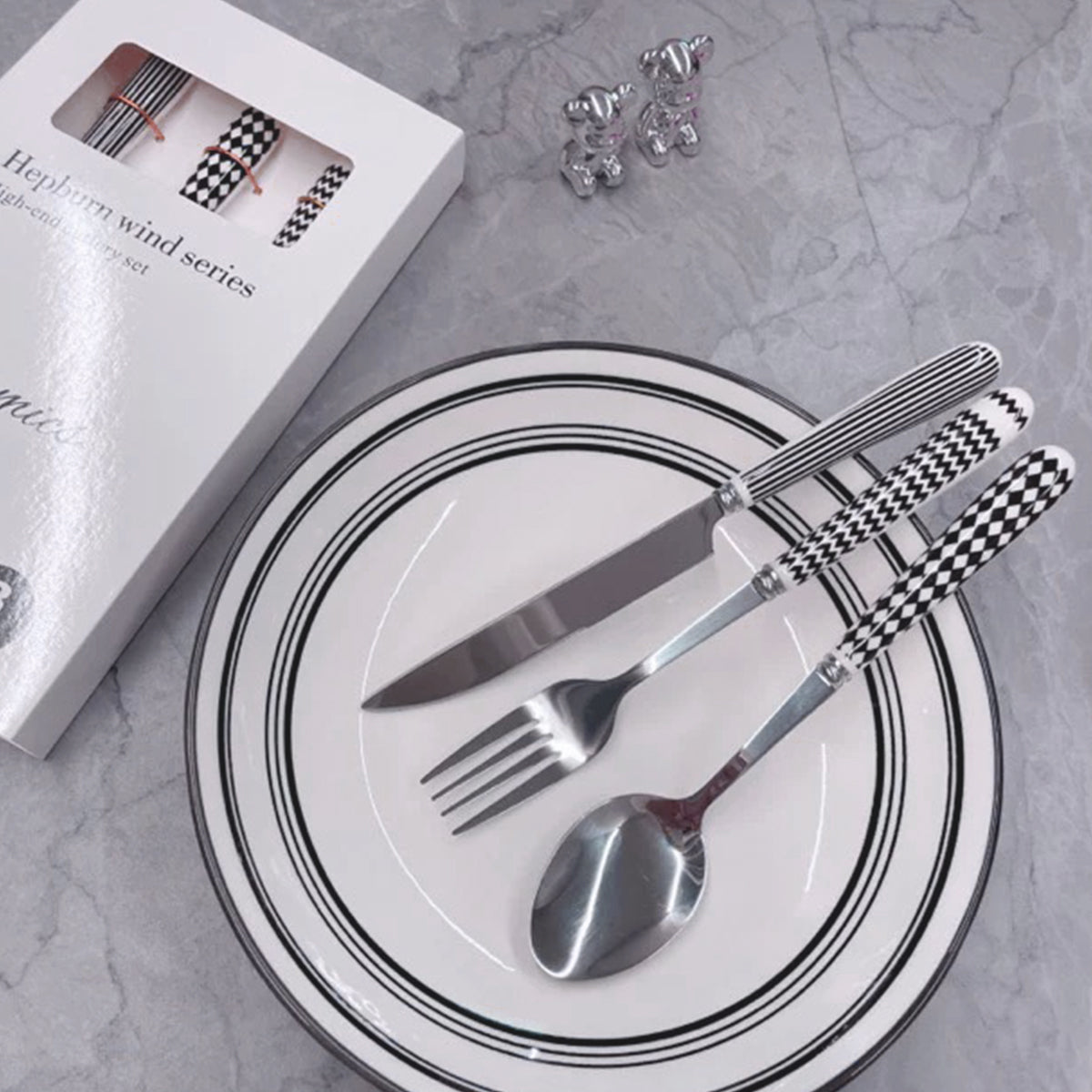 3PCS Stainless Steel Ceramic Handle Cutlery Set with Gift Box