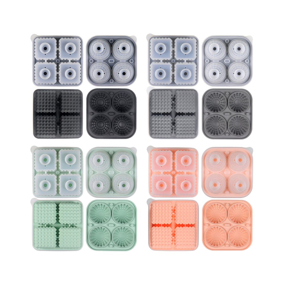 2pcs Silicone Ice Cube Tray Round and Square Ball Mold Set