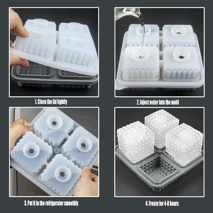 2pcs Silicone Ice Cube Tray Round and Square Ball Mold Set