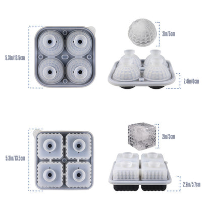 2pcs Silicone Ice Cube Tray Round and Square Ball Mold Set