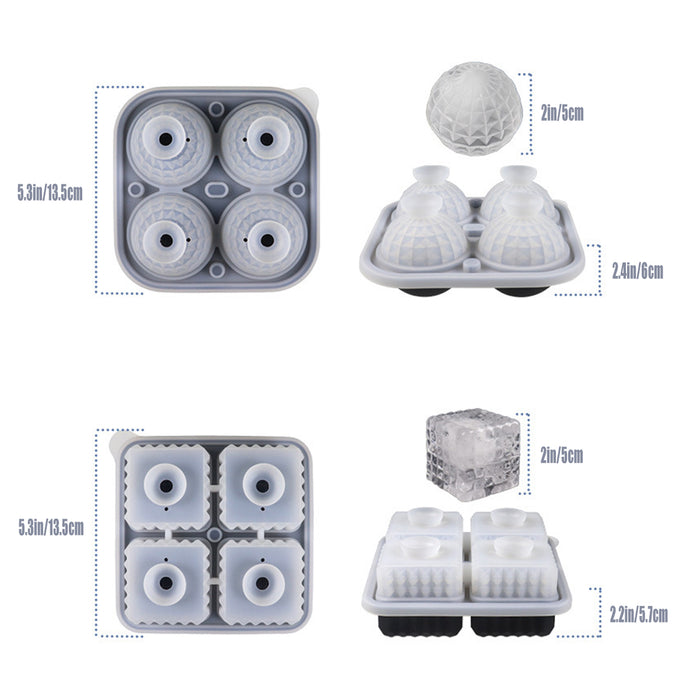 2 Pcs Silicone Ice Trays for Cubes and Balls