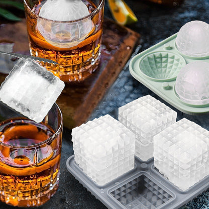 2pcs Silicone Ice Cube Tray Round and Square Ball Mold Set