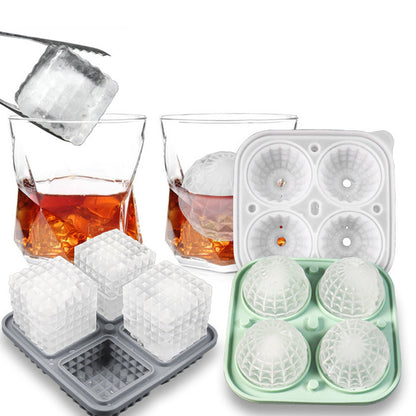 2pcs Silicone Ice Cube Tray Round and Square Ball Mold Set