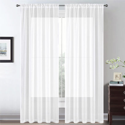 Sheer Voile Curtains Rod Pocket Window Panel for Bedroom 140cm x 230cm Drapes