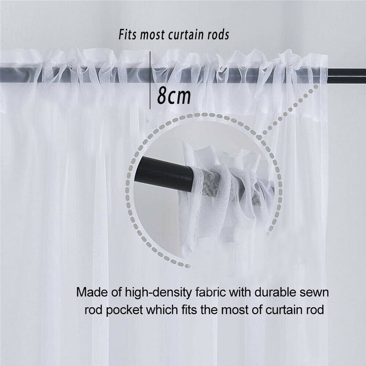 Sheer Voile Curtains Rod Pocket Window Panel for Bedroom 140cm x 230cm Drapes