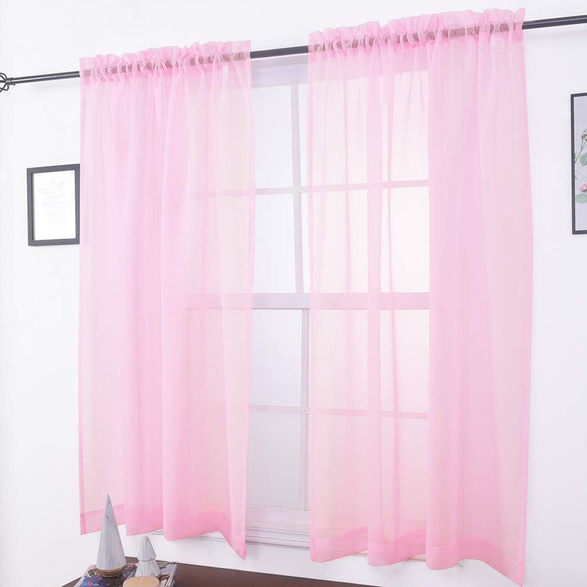Sheer Voile Curtains Rod Pocket Window Panel for Bedroom 140cm x 230cm Drapes