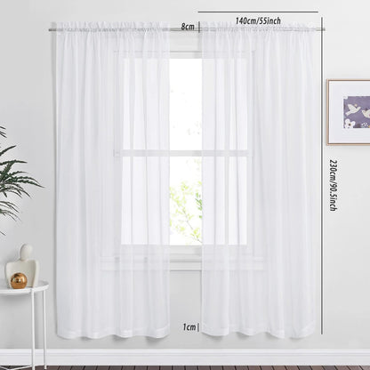 Sheer Voile Curtains Rod Pocket Window Panel for Bedroom 140cm x 230cm Drapes