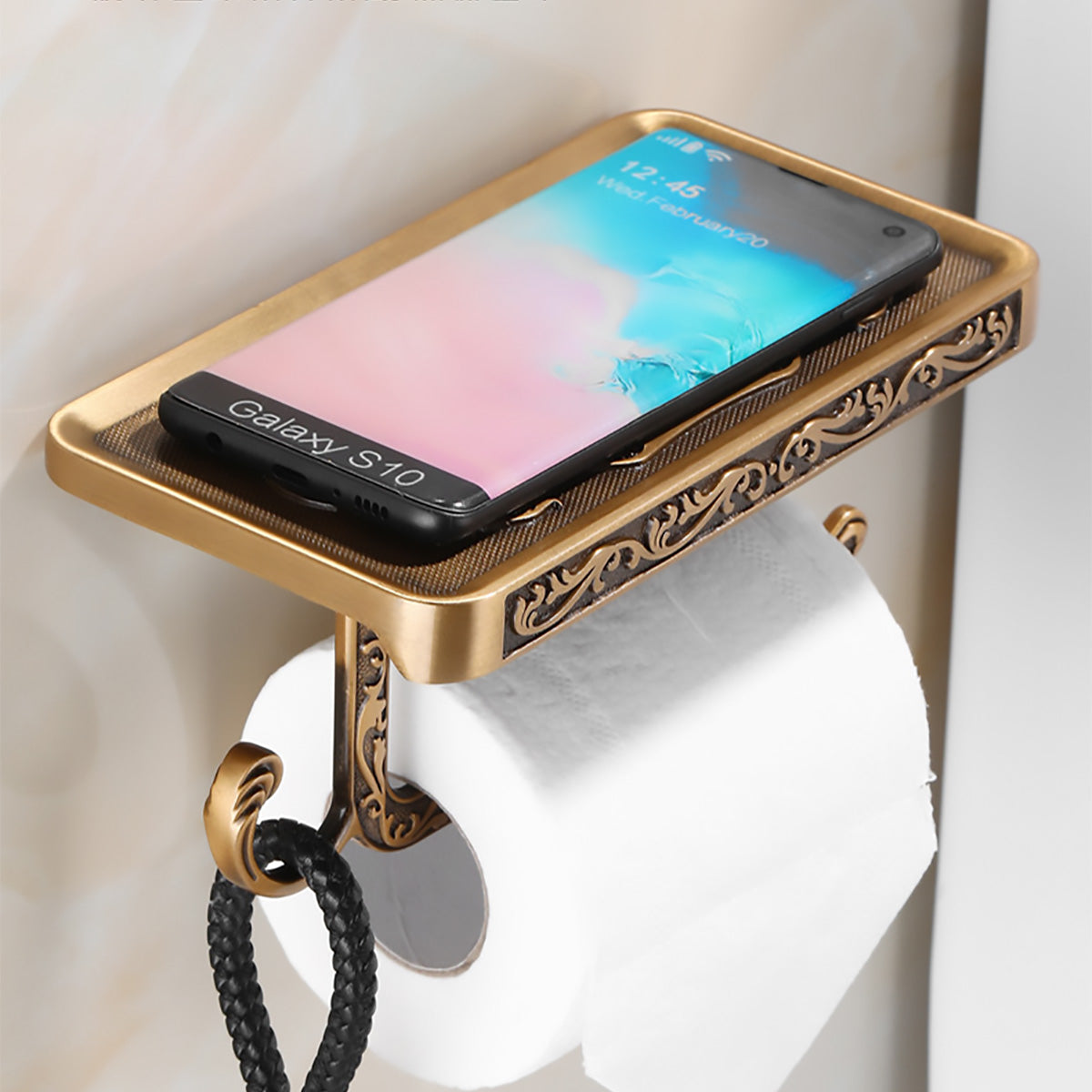 Wall Mounted Tissue Holder with Phone Shelf – Product View 7