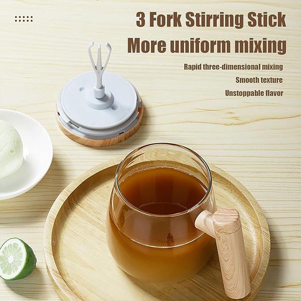 Electric Self Stirring Cup with Woodgrain Handle – Product View 4