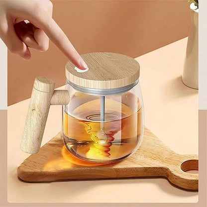 Electric Self Stirring Cup with Woodgrain Handle – Product View 12