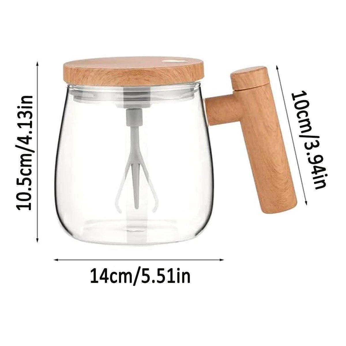 Electric Self Stirring Cup with Woodgrain Handle – Product View 3
